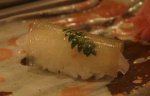 松江市内『大鯛寿司』の十二かん、その三鮃昆布締め／ヒラメ